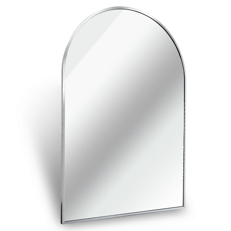 20x30 Inch Silver Metal Framed Arched Bathrrom Mirror for Wall.