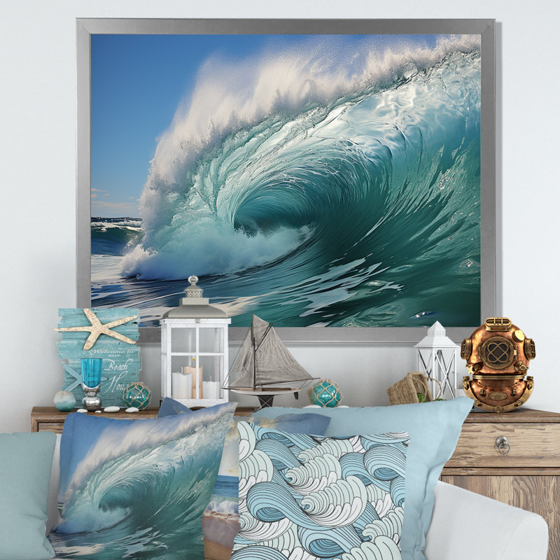 Impression sur toile Turquoise Ocean's Force Unleashed, H 24 po x l 32 po x P 1 po, Cadre photo argenté