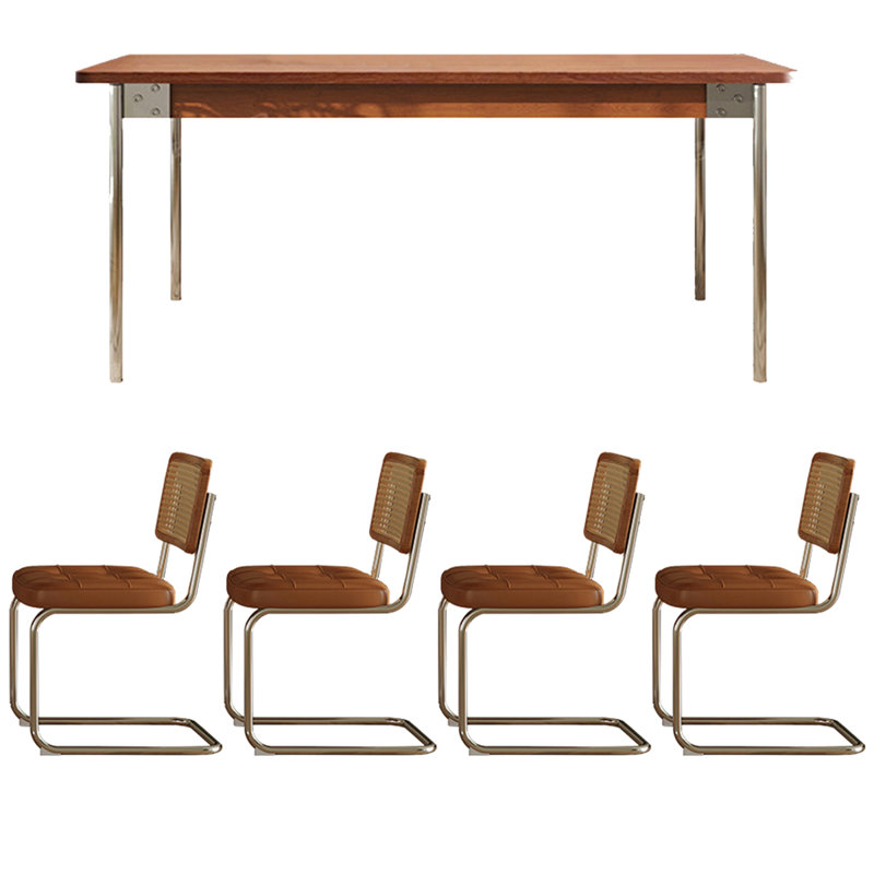 Table de salle à manger en bois massif avec pieds en acier inoxydable, H 29,53 po x L 55,12 po x l 31,5 po