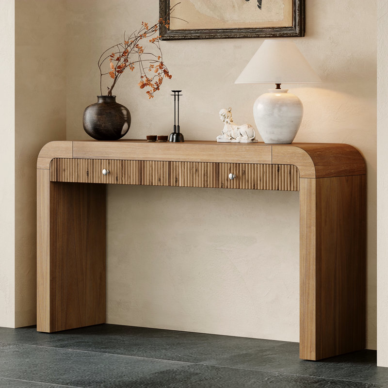 Console rustique avec façade de tiroir cannelée, Naturel