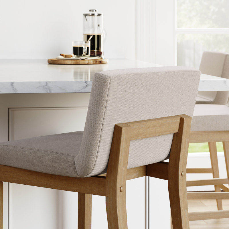 Gracie Light Brown Wood Counter Height Bar Stools with Upholstered Seats, Set of 2