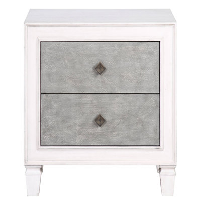 Bedroom Nightstand In Rustic Grey And White - 2 Drawers, Felt Lined, Safe Efficient Storage Weathered Protection, Controlled Closing