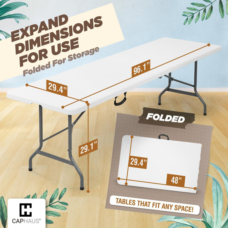 CAPHAUS 70,9 po / 96,1 po, table pliante portative robuste, blanc, deux tailles, L 96,1 po