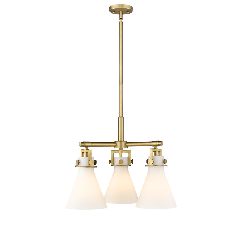 Luminaire suspendu sur tige 3 lumières Slatington, Laiton brossé, Blanc mat