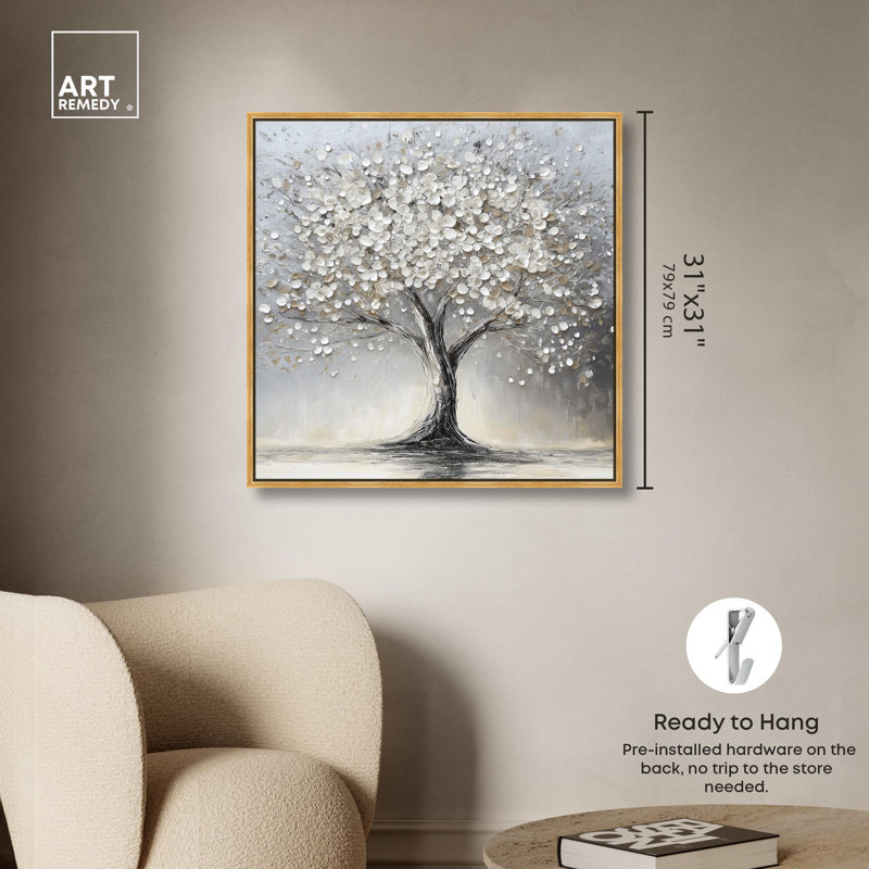 «Pure Leaf Veil», toile classique par Art Remedy, Cadre flottant doré, H 31 po x l 31 po x P 1,8 po