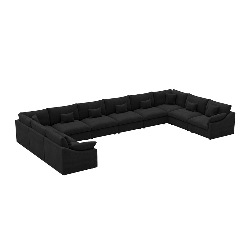 Canapé modulaire symétrique en U rembourré, Noir