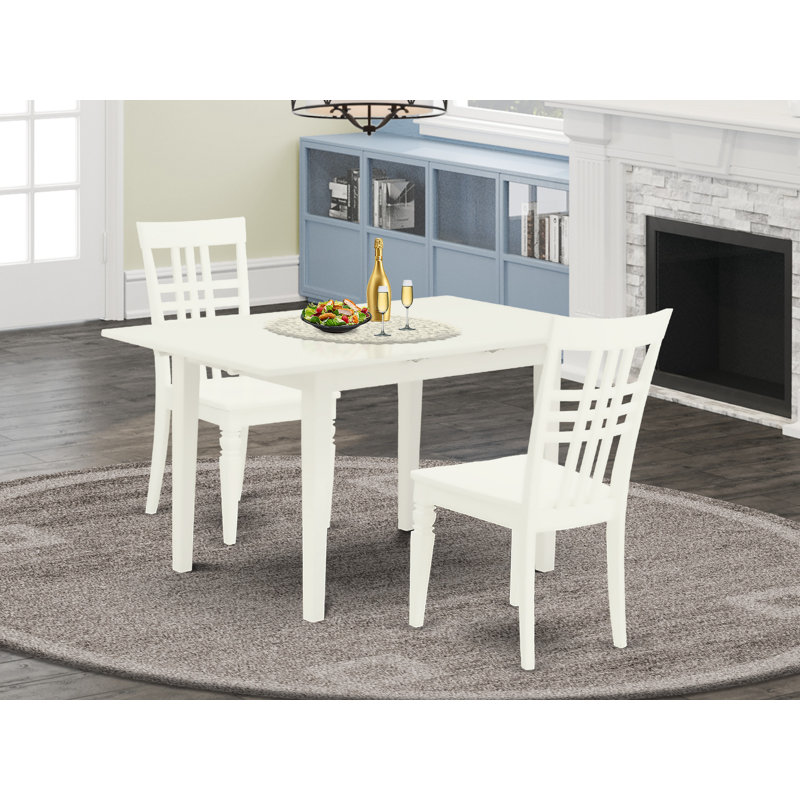 L'ensemble de 3 tables de salle à manger modernes comprend une table rectangulaire en bois avec une rallonge papillon et 2 chaises de cuisine, 32 x 54 pouces, blanc lin