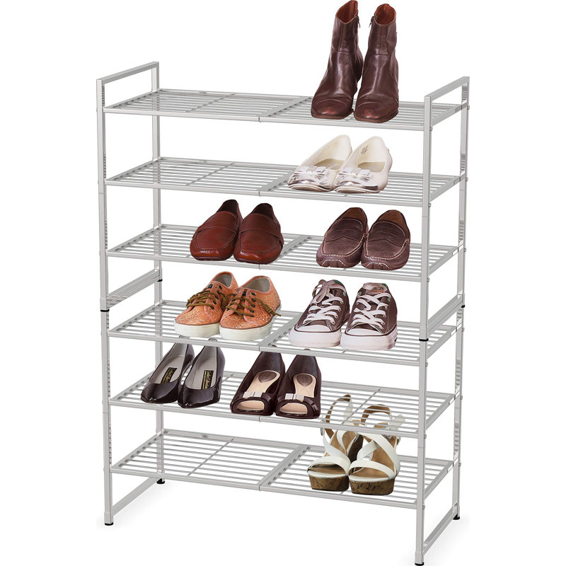 Black Metal 9 Pair Stackable Shoe Rack