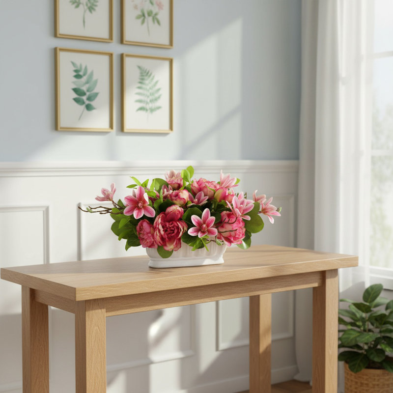 Peony and Magnolia Arrangement in a Ceramic Pot