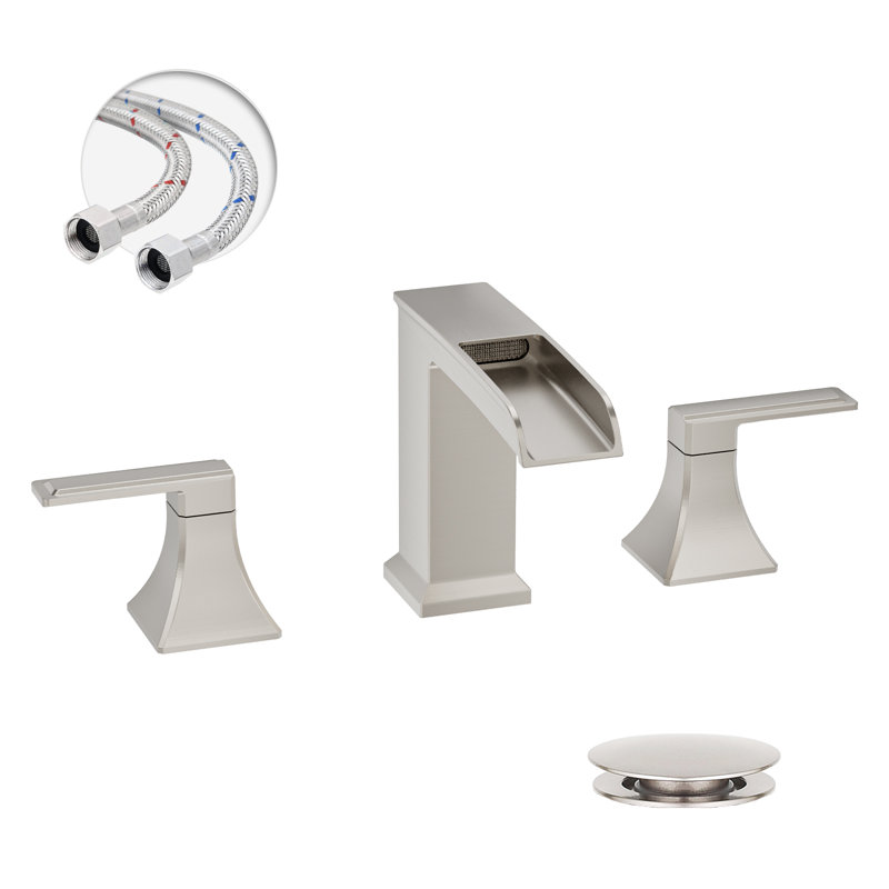 Chute d'eau 8 po Ensemble de robinet de salle de bain à deux poignées avec évier en métal, Nickel brossé