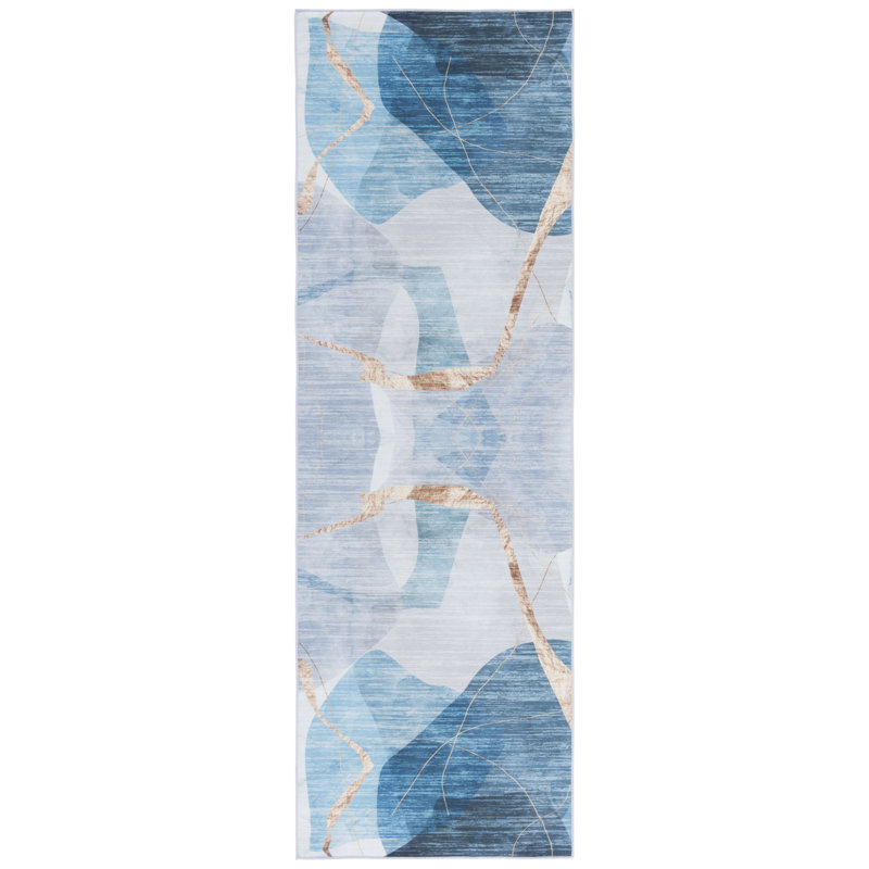 Bennita 836 Area Rug In Blue / Gold, Runner 2'6" x 8'
