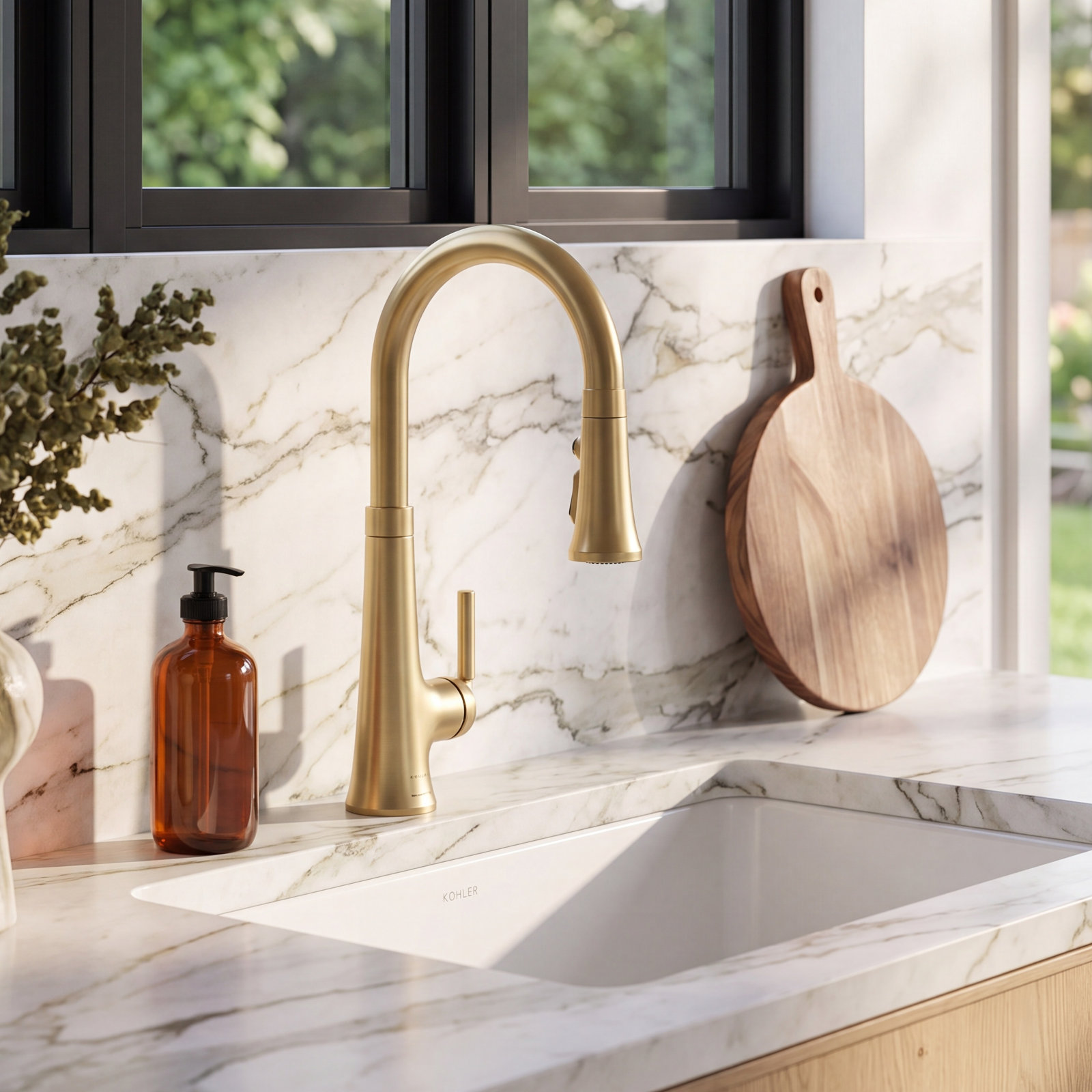 Tone Pull-Down Kitchen Faucet, Vibrant Brushed Moderne Brass