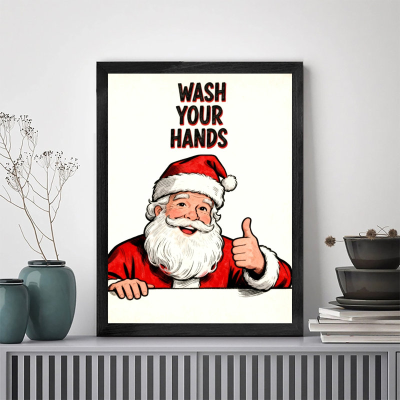 Art encadré noir, père Noël, rappel de lavage à la main, impressions sur toile de style rétro, H 25 po x l 17 po