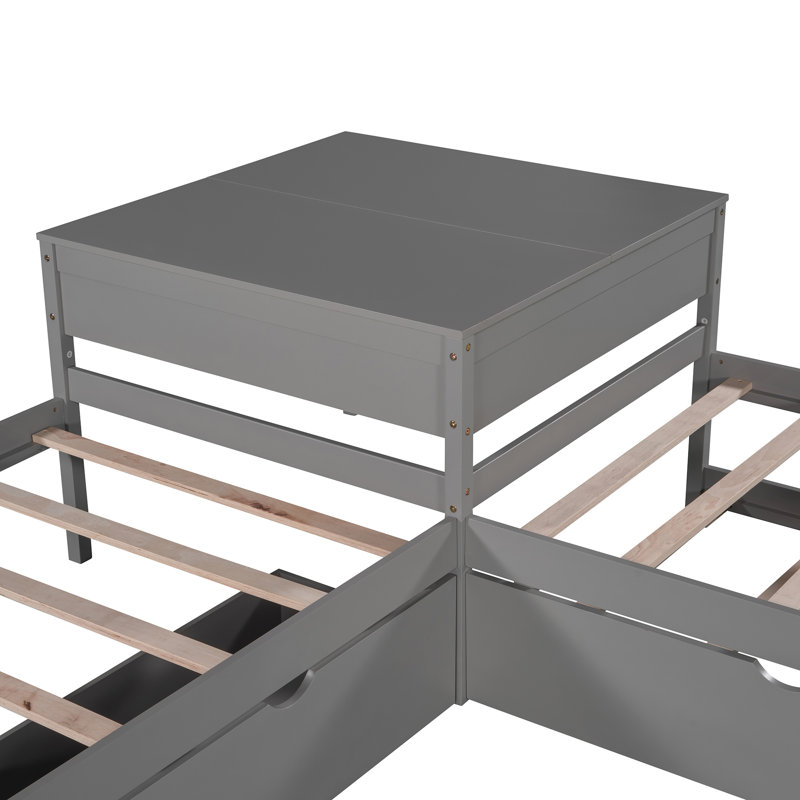 Gaurangi Kids Twin Over Twin Bunk Bed with Trundle with Drawers, Gray