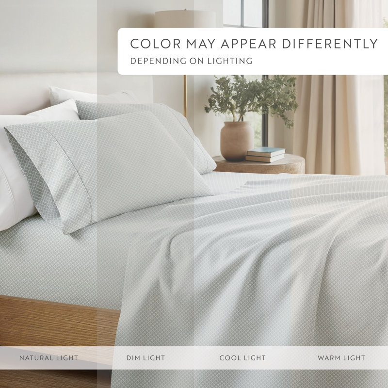 Simply Soft™ Scallops Pattern Microfiber Sheet Set, Full/Double, White Chambray