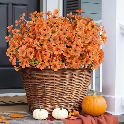 Paquet de 24 fleurs de maman artificielles - artificielles orange résistantes aux rayons UV