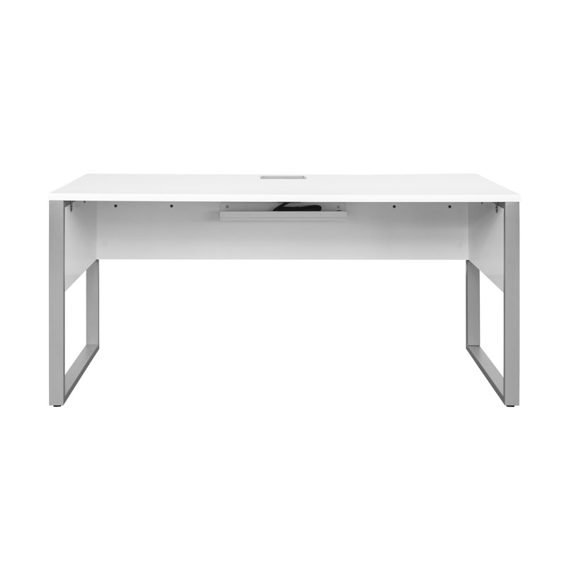 Bureau avec prises intégrées Maysey, H 28,7 po x l 63 po x P 32 po, Blanc/argenté