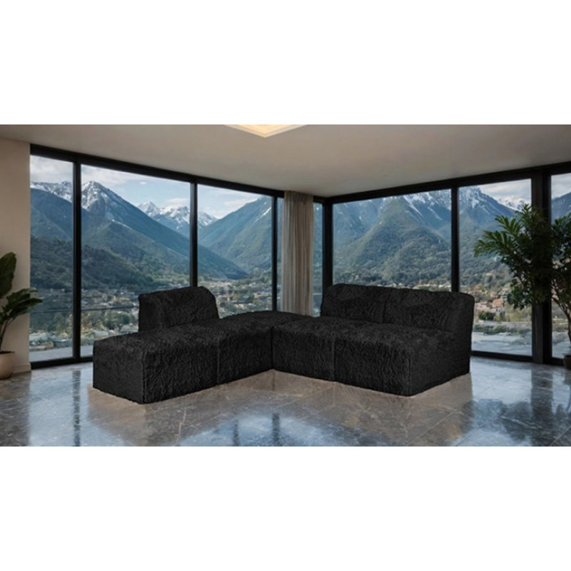 Canapé modulaire 5 pièces Collis, Similifourrure noire