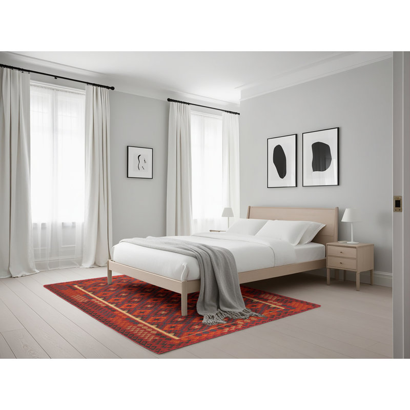 Tapis contemporain rouge / brun, Rectangle 5 pi x 7 pi