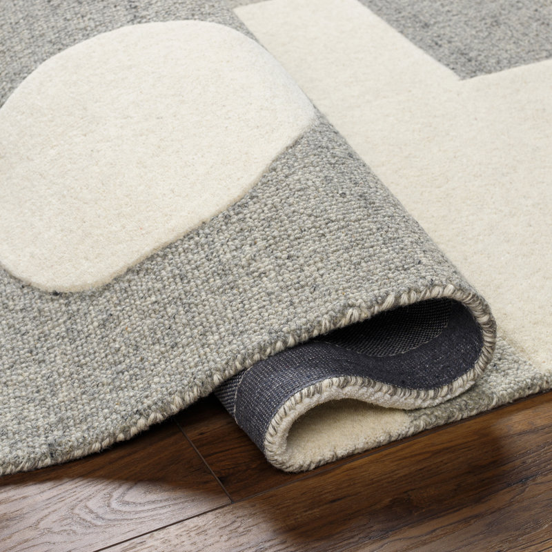 Wingrove Abstract Hand Tufted Wool Area Rug in Gray, Rectangle 2' x 3'