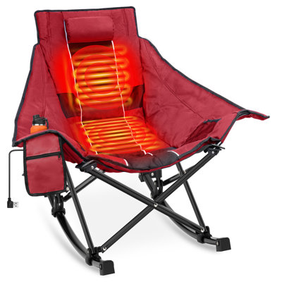 Heated Rocking Camping Chair, 3 Adjustable Heat Settings Oversized Portable Foldable Camping Chair by Arlmont & Co.