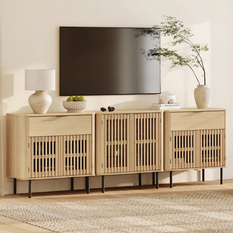 Buffet 94,5 "Mid-Century moderne avec tablettes réglables et 2 tiroirs, Chêne