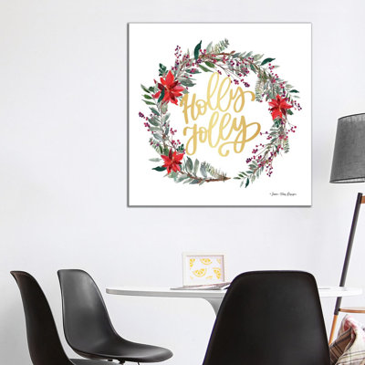 Holly Jolly Poinsettia Wreath - Wrapped Canvas Print