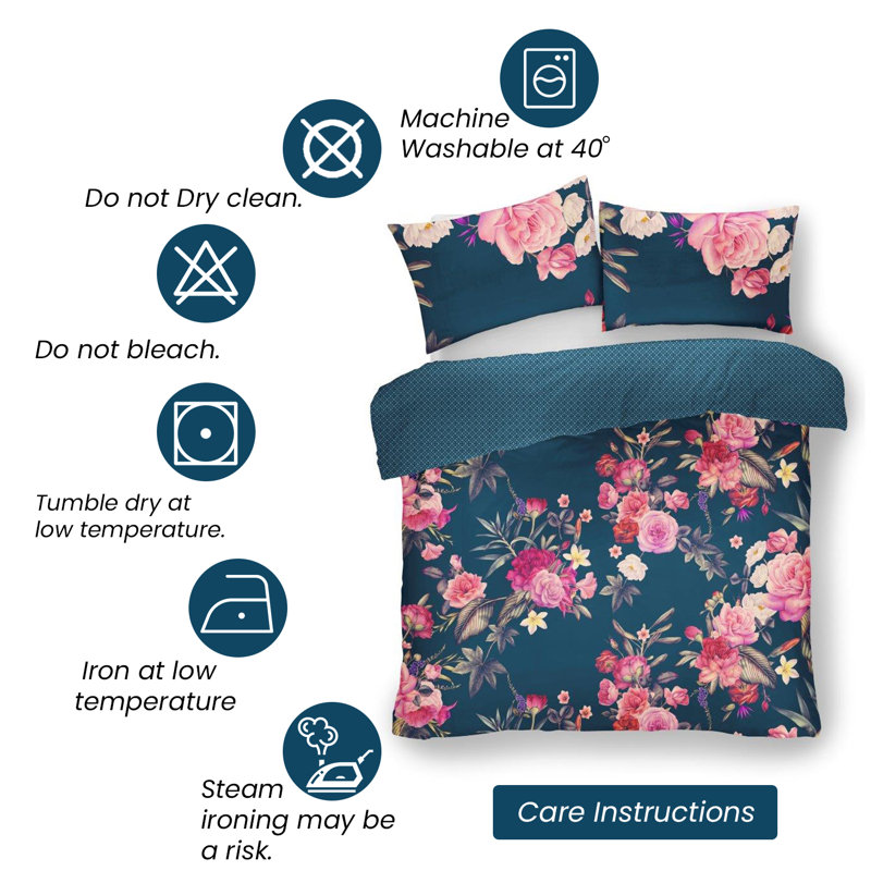 GC Floral Duvet Cover Set With Pillowcases - Polycotton Bedding - Luxury High Quality Yarn Blossom Bedding Set, Single, Teal