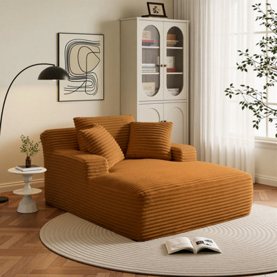 67'' Compression Upholstered Boneless Chaise Lounge, Corduroy Sofa Bed With Deep Seat, Pillows And Armrests, No Assembly Required