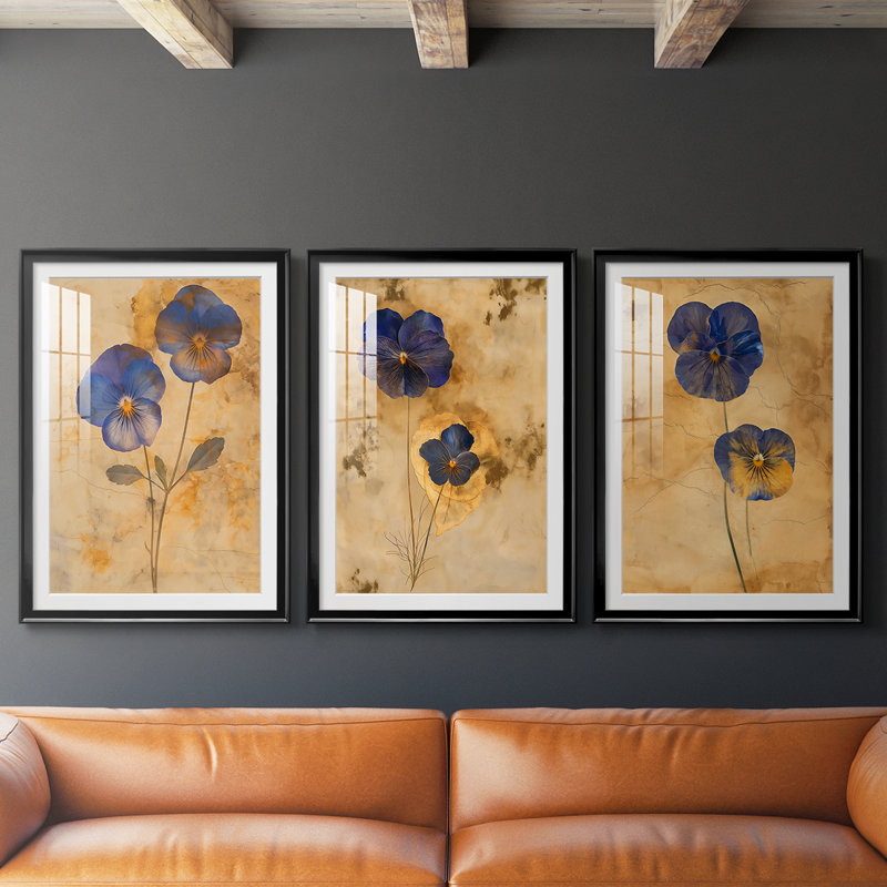 FLORAL Series LV III - Impression encadrée sur mesure de qualité supérieure - 3 pièces, H 15 po x l 19 po, Noir