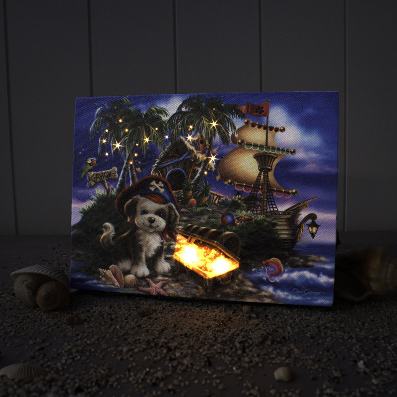 Zebediah - Puppy Pirate 8x6 Mini Lighted Easel Back Canvas