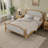Traditional Style Solid Wood Bed Frame With Upholstered Tufted Headboard,No Box Spring Needed,Full Size, Antique Walnut-771520879-766453538