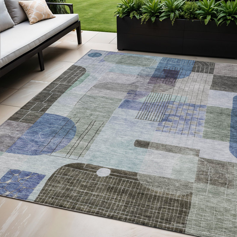 Tapis extérieur lavable abstrait gris et gris anthracite 5 pi x 8 pi