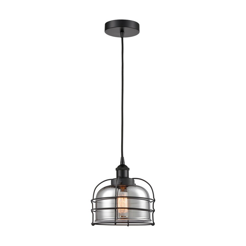 Luminaire suspendu 1 lumière Helladius, Plaqué / fumée, H 10,25 po x l 9 po x P 9 po, Noir mat