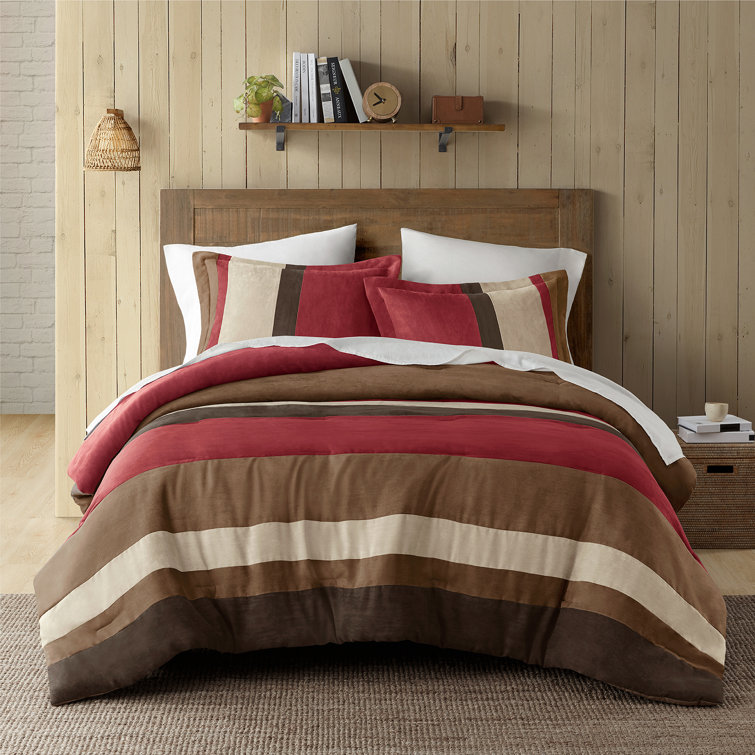 Boulder Striped Microsuede Plush Comforter Set in Farmhouse Style
