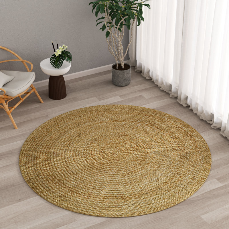 Tapis en jute tressé à la main Kayleigh, blanc cassé / naturel, Rond 7 pi