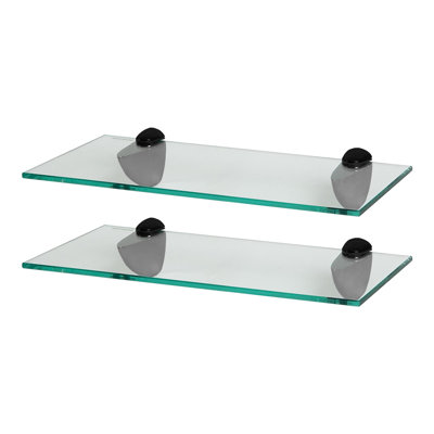 Harbour Housewares - Floating Glass Shelves with Metallic Brackets - Set of 2