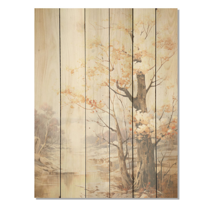 Chêne à tons doux en automne I - Art sur bois de chêne sur bois de pin naturel, H 20 po x l 10 po