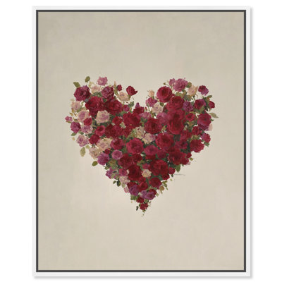 Floral Heart I Framed Canvas Print Nursery Wall Decor by Art Remedy, White Frame, 30 x 36
