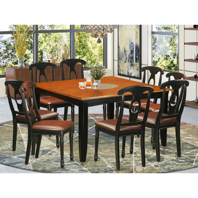 7-Piece Square Black & Cherry Finish Solid Wood Top Dining Table with 6-Chairs with Lattice Back by Canora Grey