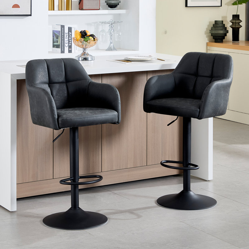 Adjustable Bar Stools with Armrests and Matte Base for Kitchen Island, Black