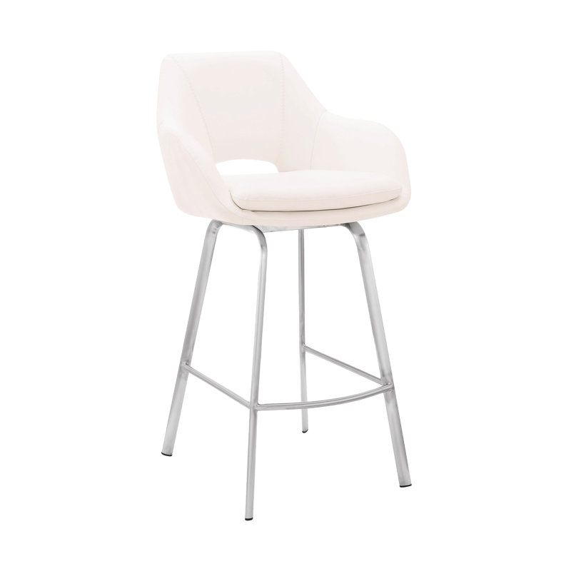 Tabouret de bar pivotant en similicuir et en acier inoxydable brossé de 30 po, Blanc