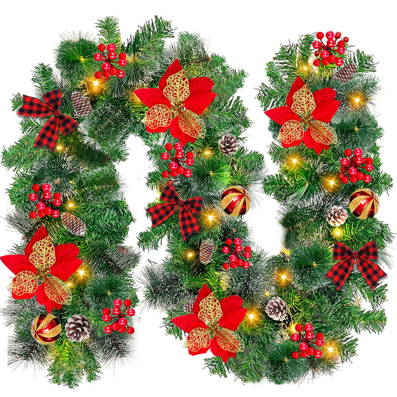 6FT Pre-Lit Christmas Garland with 50 LED Lights – Battery Operated, Timer Function, 8 Modes