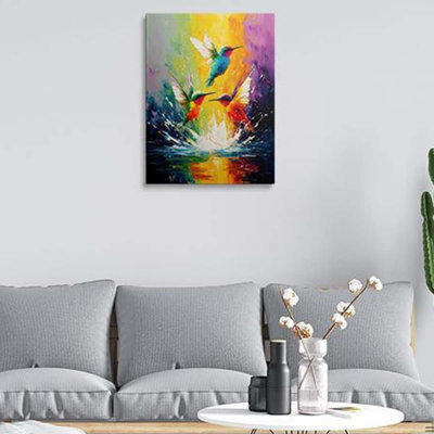 40*30,Wall Art Framed Print Painting Vibrant Rainbow Background Bird Wall Decor Poster Textured.