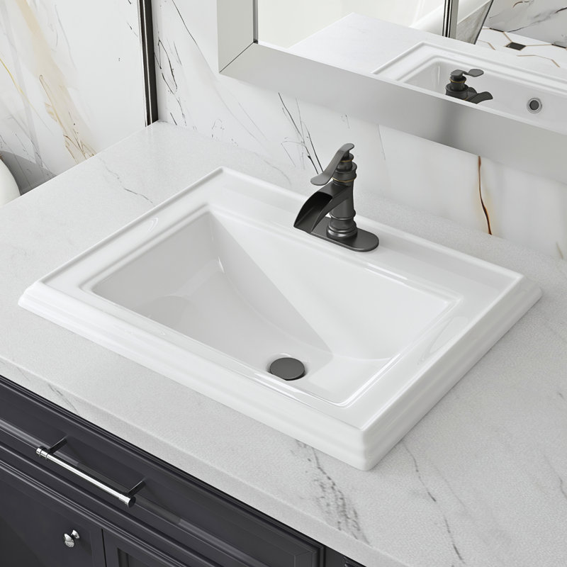 Lavabo de salle de bain encastré rectangulaire en céramique avec trou pour robinet et trop-plein Los Flexi, Simple