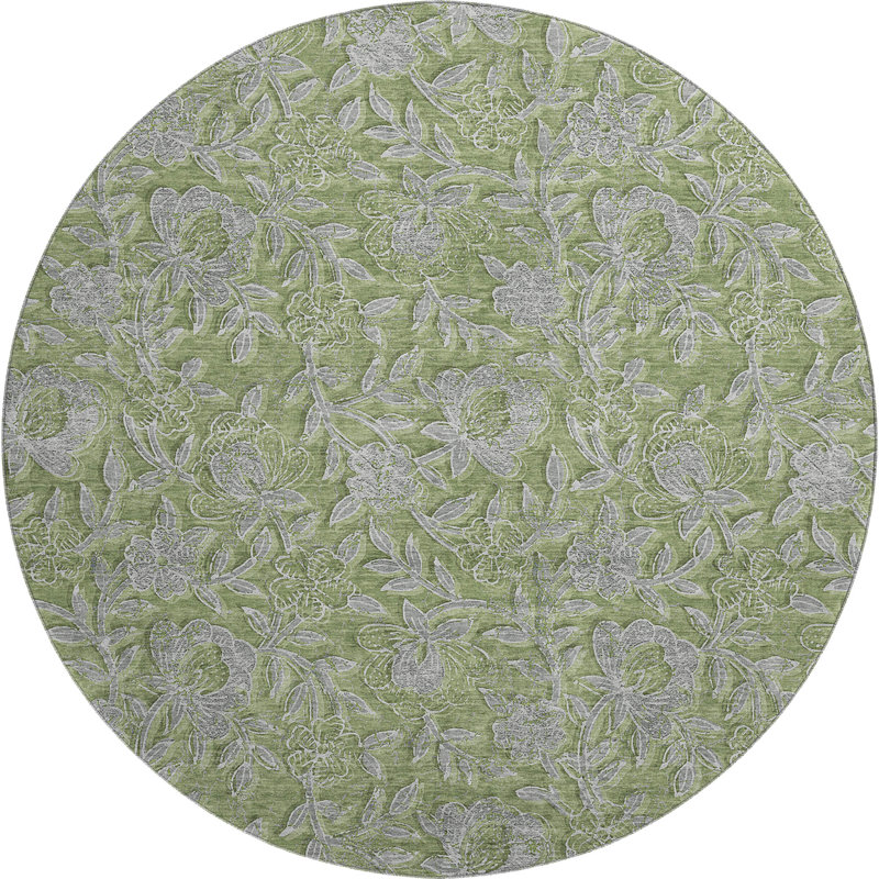 Premium Machine Washable Prisco Olive Rug, Round 8'