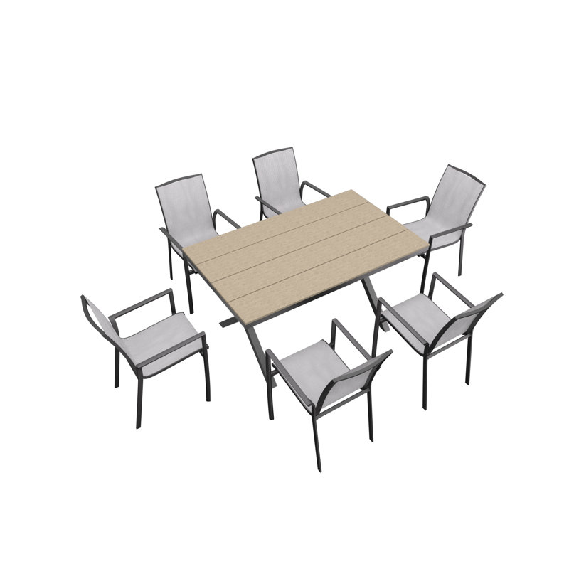 6 - Person Patio Dining Set with Rectangular Table, Bronze