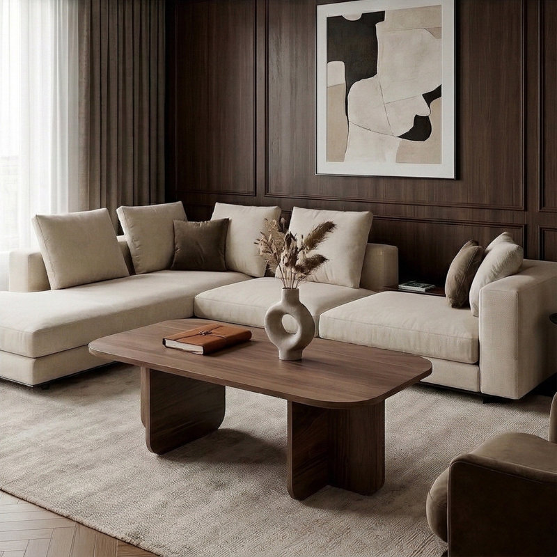 Elara Rectangular Sculptural Coffee Table, Walnut