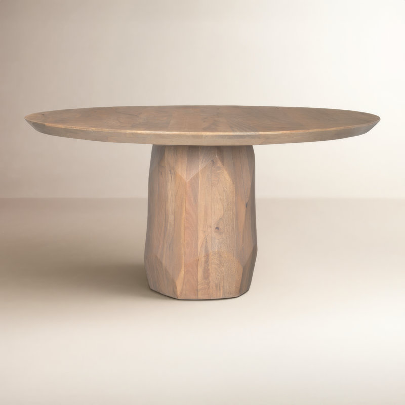 Ab Round Solid Wood Dining Table, Light Brown