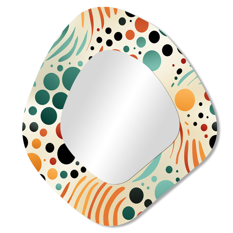 Multicolore motif Mid-Century sur beige - miroir décoratif de forme unique Mid-Century, miroir mural moderne de forme libre, impression d'art en métal